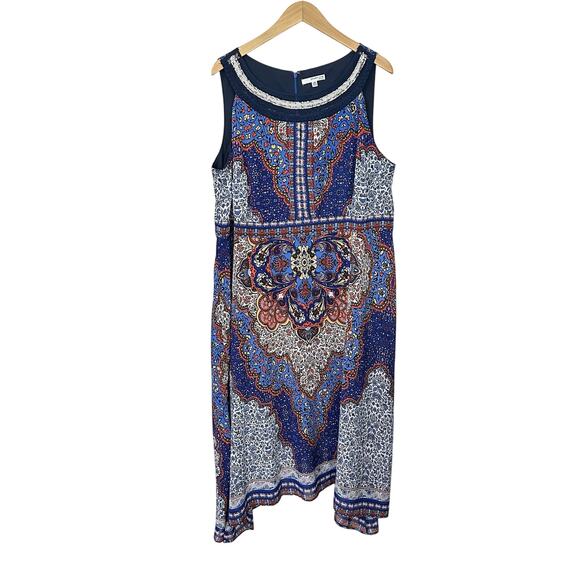 Studio One Bohemian Maxi Dress Sleeveless‎ Floral Multicolor Blue Grecian 18W - Picture 1 of 7